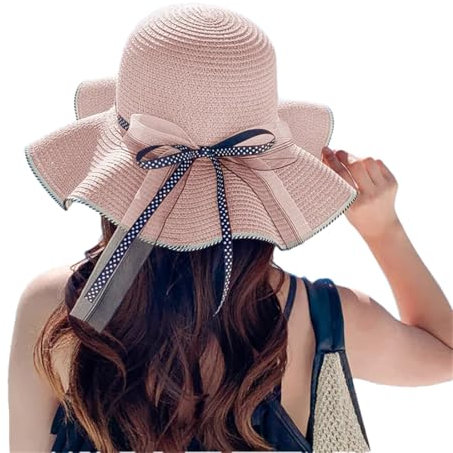 UIOKLMJH Cappello da sole estivo da donna casual elegante cappello di paglia, rosa, Taglia unica