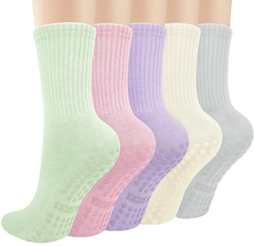 Pilates Socken Damen Yoga Stoppersocken Cotton Antirutschsocken 5 Paar | Damen Socken Gripsocken Soft Gummigrip für Ballett Barre Tanz Gym Fitness Workout Trampolin Hospital Home 5 Paar