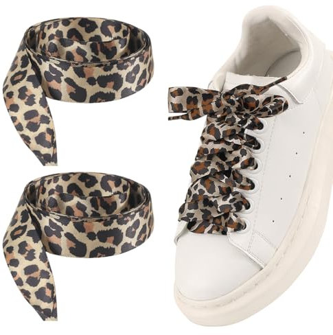 2 Paar Satin Schnürsenkel Leopardenmuster(80cm),Breite Schnürsenkel Leo,Leoparden Schnür Senkel Satin Spitze,Satinschnürsenkel Deko Shoe Zubehör,Laces für Laufschuhe,Freizeitschuhe und Sneaker