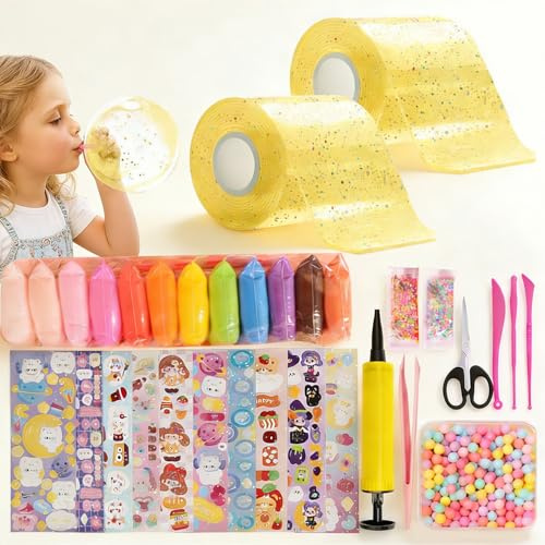 30 Stück Nano Tape,Nano Tape Bubbles Set Enthalten 2 Nanotape(5cmx3m)+28 Deluxe Materialpakete,Nanoband Party Favors Geschenke,Bubbles DIY Set für ab 3 Jahren Mädchen,Jungen -Gelb