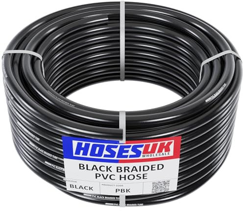13mm (1/2) x 19mm (3/4) Black Braided PVC Hose with Synthetic Reinforcement 50 Metre