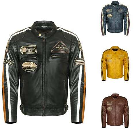Generico Giubbotto Moto Uomo in Pelle di Agnello – Stile Café Racer & Custom Harley | Vintage Cerato a Mano con Protezioni CE