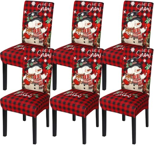 MEIVINES Stuhlhussen Weihnachten 6er Set Weihnachts Stretch Stuhlhussen für Esszimmerstühle Weinachtsdekorationen Stuhlbezug Universeller Weihnachtsstuhlbezug für Restaurants,Partys, Festivals