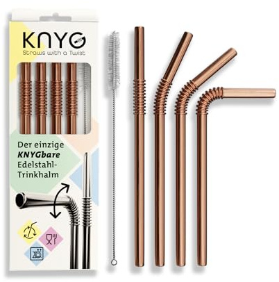 KNYGbare Trinkhalme 22cm SET kupfer, 4 Trinkhalme + 1 Bürste