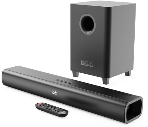 MAJORITY Naga 60 Plus Bluetooth Sound Bar for TV, 300W, Wireless Subwoofer | 2.1 Channel Home Cinema Sound System | Wall Mountable | HDMI ARC, Optical, AUX & USB | Remote & Brackets