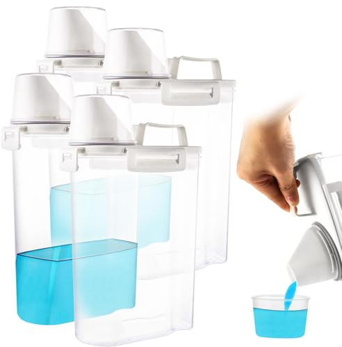 LDHHYH Pack de 4 Detergente Lavadora Liquido, Detergente Lavadora Polvo, Contenedores 2,5 L con Tapa Blanca, Caja Almacenamiento para Cuarto de Lavado