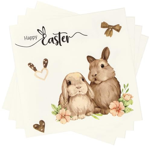 40 Stück Osterservietten mit Hasen Frühling Blumen,3-Lagig Hase Servietten Ostern,33×33 cm Tischdeko Oster Servietten Nostalgie Papierservietten für Serviettentechnik Gartenparty Easter Napkins