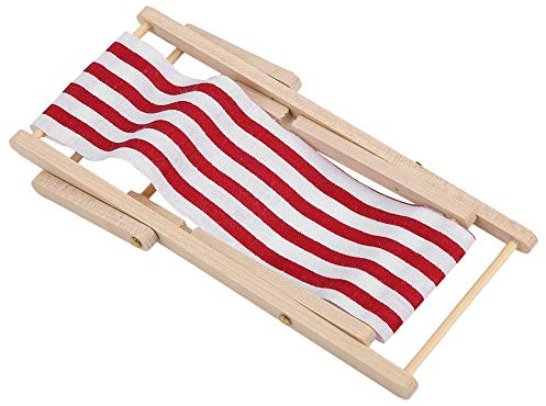 VELATEMOR Klappbarer Strandstuhl für Puppen, Hervorragende Verarbeitung und Exquisites Aussehen, für EIN Puppenhaus oder -Haus Im Maßstab 1:12 (roter Streifen)