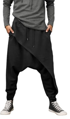 Pantaloni harem da uomo asimmetrici con pompa, stile gotico, giapponese, pantaloni da jogging hip hop, hippie harem, pantaloni leggeri ninja