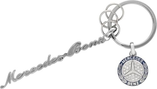 Mercedes-Benz Schlüsselanhänger Classic Collection, Edelstahl mit Kristallglas, Silberfarben, 11 cm, mit Spaltring und 3 Minispaltringen