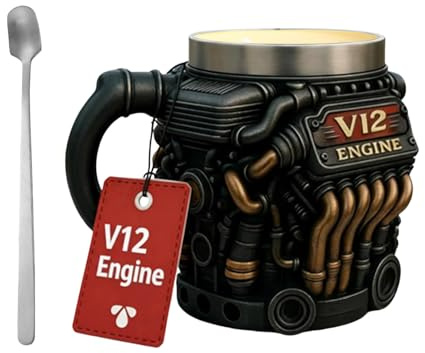 V12 Engine Coffee Mug | 300ml V12 Realistic Stainless Steel Double Wall Insulation Cup | Engine Themed Coffee Mug,for Golf Yard Balcony Courtyard Outdoor Garden Park Home Picnic Camping Party