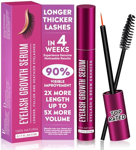 Wimpernserum Ohne Hormone, Wimpernwachstumsserum Hormonfrei - Natürliches Lash Serum für Längere & Kräftigere Wimpern, Schnelleres Wimpernwachstum mit Augenbrauenbürste, 5 ml