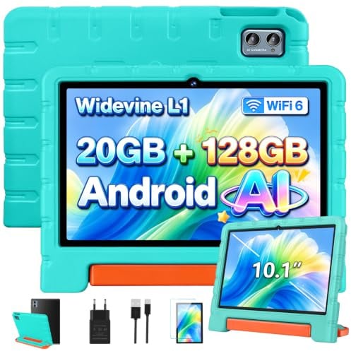 ZIOVO Tablet 10 Pollici Android 14 Tablet Bambini, 20GB RAM+128GB ROM(TF 1TB),WiFi6 Tablet in Offerta, Widevine L1/Octa-Core/BT 5.0/8+5 MP/6000mAh/Tablet per Bambini,Tablet con EVA Caso - Verde