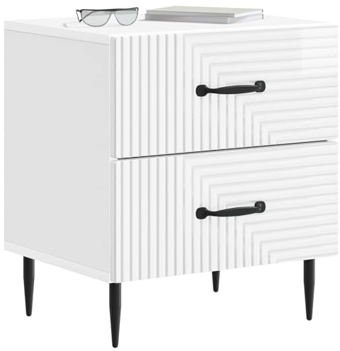 vidaXL Nachttisch 2 pcs Hochglanz Weiß 43 x 34,5 x 47,5 cm, Geräumiger Nachttisch, Vintage Bettseite, schicke Box für Schlafzimmer, Holz-Design zum Organisieren
