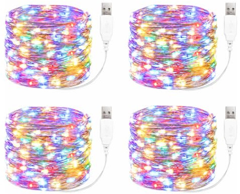 ZingBox 4 Stück LED Lichterkette mit USB, 1 M 10 LED, Kupferdraht Lichterketten mit Stecker, Bunte Draht, Micro Lichterketten für Weihnachten, Halloween, Hochzeit, Schlafzimmer, Innen Deko