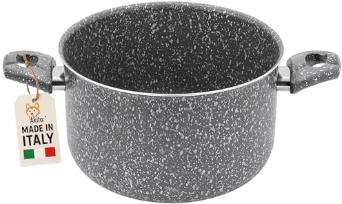 AKITAInk Pentola Antiaderente Effetto Pietra 22 cm in Alluminio con Manici Soft Touch, Made in Italy, Adatta a Tutti i Piani Cottura (No Induzione)