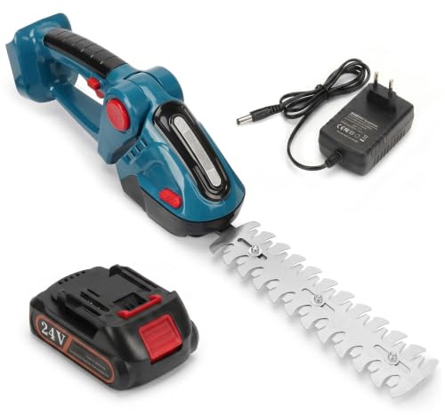 Heckenschere Akku Garten, 21V Akkus Tragbar Grasschere Elektrische Strauchschere mit 1500mAh Akku und Ladegerät, Elektro Gartenschere für Garten, Sträucher und Randpflanzen