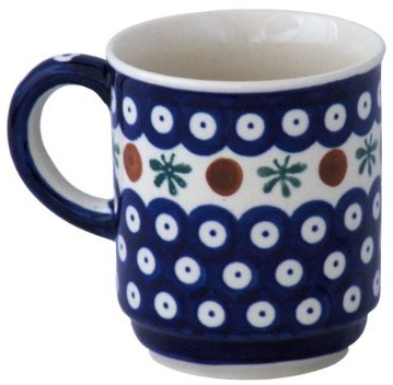 Bunzlauer Keramik Becher 250ml – Handbemalte Kaffeetasse mit rundem Henkel, Ø 8 cm, H 9 cm, klassische traditionelle Form (Dekor 41)