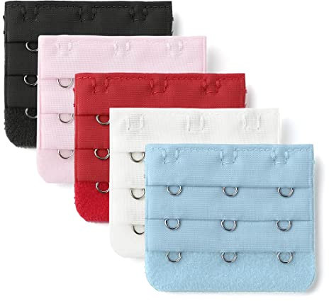 sourcing map 3 Hook 3 Row Stretchy Bra Strap Extenders Buckle Hooks Bra Band for Women Multicolored 5 pcs