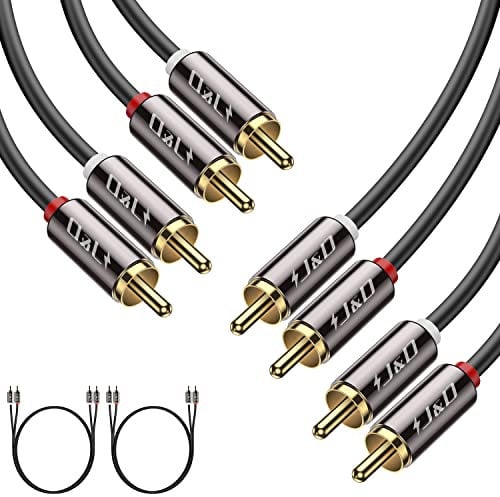 J&D RCA Cable, (2 Pack) Gold-Plated 2RCA Male to 2RCA Male Copper Shell Stereo Audio Cable, RCA Audio Cables, 1.8 Meter