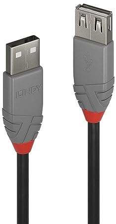 LINDY - Cable de Extensión USB 2.0 Anthra Line 2 Metro, Conector USB Tipo A Macho a Hembra, Velocidad de Transferencia de Datos Hasta 480Mbps para Teclado de Computadora, Cámara, Hard Disk