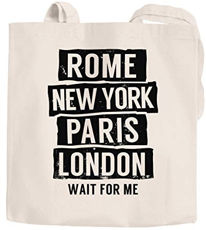 Jutebeutel Rome New York Paris London Wait for me Moonworks® natur 2 lange Henkel