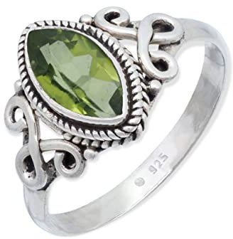 mantraroma Damen Silberring 925 mit Peridot – Facettierter Edelstein Statement Ring