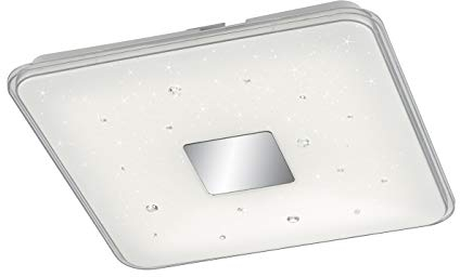Trio Leuchten Deckenleuchte Raiko 678613001, Acryl Weiß, inkl. 30 Watt LED, Fernbedienung, Starlight Effekt mit Kristall