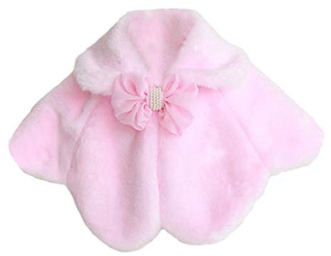 Cozomiz Mädchen Prinzessin Schal Kunstpelz Bolero Jacke Blumen Mädchen Bolero Achselzucken Zubehör Prinzessin Kap Party Hochzeit Ankleiden Large Weiß 6-7 Jahre Rosa
