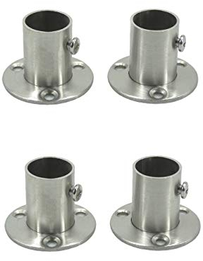 CFSky Edelstahl Kleiderstange, Rundrohr Spurstangenkopf Halterung, 4er Set, 42mm x 42mm x 30mm, Rostfrei, Verstellbarer Flansch für 19mm, Silber
