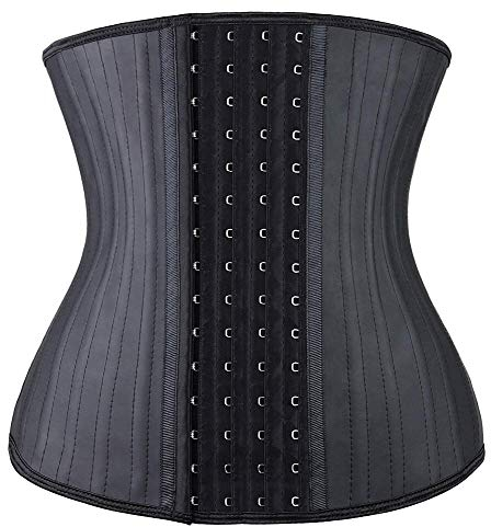 YIANNA Waist Trainer Women 4 Hooks Latex Tummy Control Corset Body Shaper Cincher Shapewear Girdle For Slimming Sport Black 11787 L