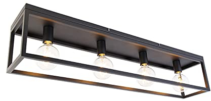 Qazqa - Industrie I Vintage I Industrie I Vintage I Deckenlampe schwarz 99,5 cm 4-flammig - Cage I Wohnzimmer I Schlafzimmer - Stahl Rechteckig I Länglich - LED geeignet E27