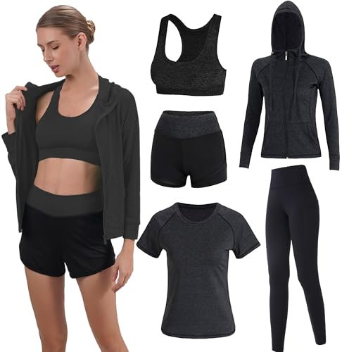 Inmarces 5 Stück Sport Set Damen Sportbekleidung Yoga Set Trainingsanzug Jogging Gym Pilates Sport Outfit Damen Set