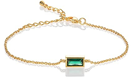 namana Zierliches grünes Armband in Gold für Frauen, Goldarmbänder für Damen und Teenager mit grünen Steinen im Baguette-Schliff, niedliches vergoldetes Armband mit einem smaragdgrünen Stein