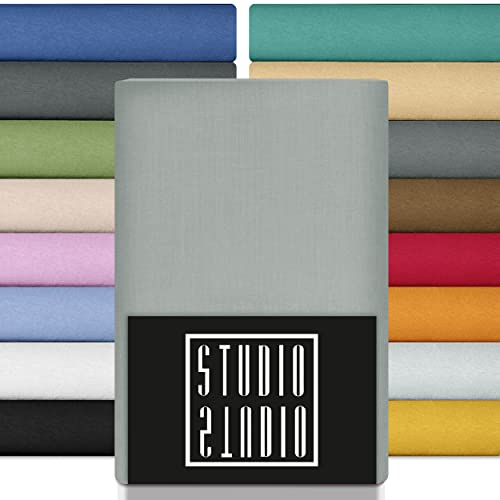 STUDIO Premium Spannbettlaken 140x200cm, 140x220cm, 160x200cm & 160x220cm – Jersey-Spannbetttuch aus 97 % Baumwolle & 3 % Elastan – Silber – Öko-Tex Zertifiziert, bügelfrei – für Matratzen 15–35cm