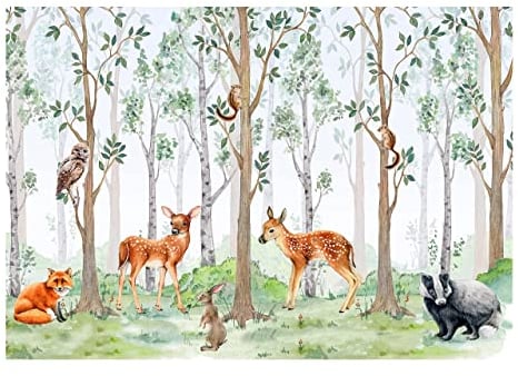 Papel Pintado Infantil Bosque Animales - impresión de látex - Incluye Pegamento - Fotomurales Pared Tejido No Tejido Decorativos Murales Fotográfico XXL Moderno Decoración de Paredes (416x254 cm)