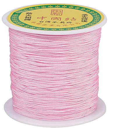 PandaHall Geflochtener Nylonfaden, seidig, chinesische Knotenschnur, Shamballa-Makramee-Faden, Schnur für Kumihimo-Makramee-Freundschaftsarmbänder, 0,5 mm, Rosa