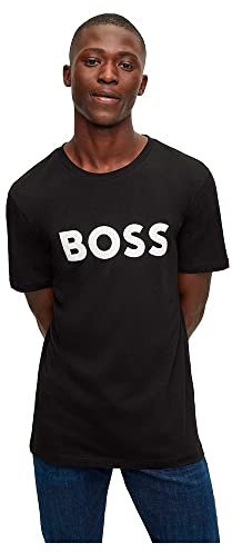 BOSS Mens Thinking 1 Cotton-Jersey T-Shirt with Rubber-Print Logo