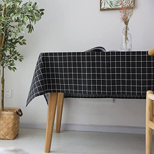 EHOMERY Tischdecken Läufer Sommer Tischtuchrolle Abwaschbar Gitter Tischdecken Kreuzstich Tischtuch Spanner Schwarz Tischschutz Dekoration 140X220Cm