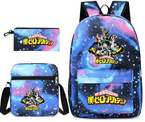 My Hero Academia Rucksack 3-teiliges Set mit Lunchbox & Federmäppchen MHA Schultaschen Set für Mädchen Jungen Teens Schulrucksack Schüler Büchertasche Reisetasche Rucksack, Typ 2