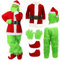 SINSEN Grinch Kostüm für Erwachsene - 7 Teile Weihnachten Grün Großes Monster Outfit - Weihnachts Cosplay Luxus Weihnachtsmann Anzüge