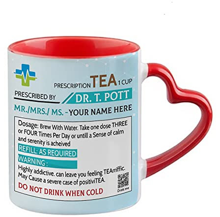 Getagift Personalised Name Tea Prescription Mug Ceramic Heart Handle Coffee Mug. (Red)
