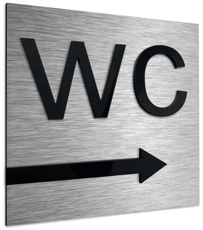ALÚMADESIGNCO Panneaux Toilettes WC De Flèche Droite - Panneaux Toilet Directionnel - Plaque wc, Moderne Signalétique Salle De Bains - Unisex Pictogramme Toilette -120 x 120 mm
