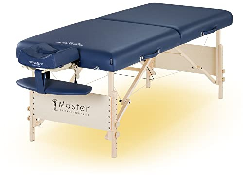 Master Massage 76cm Coronado Klappbare Mobile Massageliege aus Holz mit Ambiente Beleuchtung für Kosmetik, Massage, und Therapie Königsblau