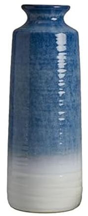 Mikasa Blaue und weiße Keramikvase, zum Präsentieren von künstlichen oder getrockneten Blumen, 15 x 15 x 40 cm