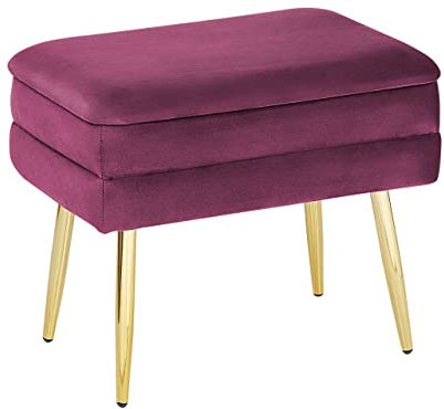 Beliani Pouf contenitore imbottito velluto rosa fucsia e gambe dorate 49 cm