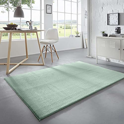 Taracarpet Waschbarer Flauschiger Uni Kurzflor Teppich, Anti-Rutsch, Felloptik, Super Soft Mint 080x150 cm