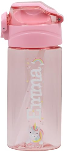 bienpegado - Botella personalizada con nombre Tapa abatible, pajita integrada, resistente al lavavajillas. capacidad 450 ml. Color: (Rosa claro)