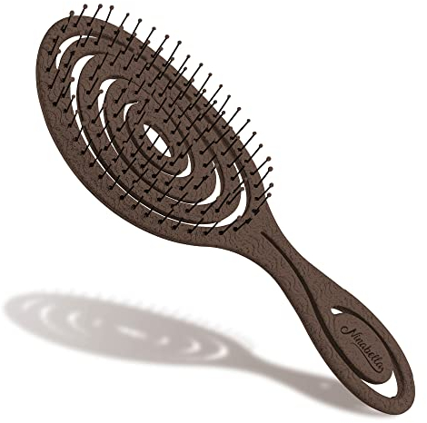 Ninabella Organic Detangling Hair Brush for Women, Men & Children - Does not Pull - Hair Straightening Brushes for Straight, Curly & Wet Hair - Unique Spiral Hairbrush, Chocolate Brown