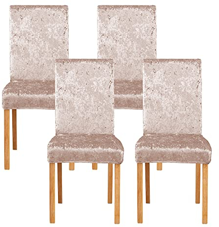 MOTTDAM Stretch Stuhlhussen für Esszimmer,Universal Stretch Stuhlhussen,Elastische Hussen Stuhlbezug,Waschbarer Samt Stuhlbezüge für Bezug Küche Bankett Familie Hochzeit Party (Champagner,4PCS)